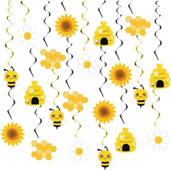 20PCS Bumble Bee Hanging Swirl Decorations,Bee Party Hanging Swirls Foil Ceiling - Picture 1 of 6
